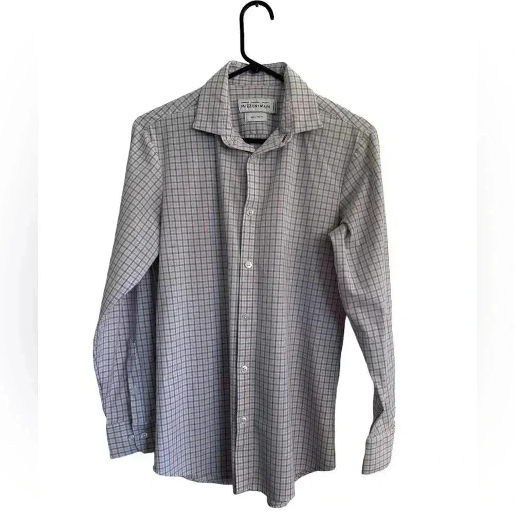 Mizzen Main Leeward Men's Small Trim Fit Plaid Long Sleeve Button Shirt